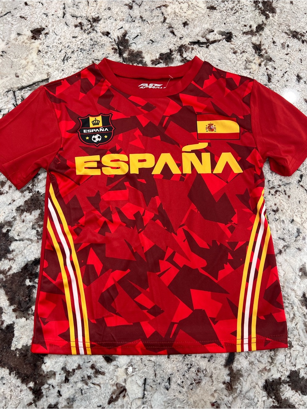 España Kids Red Soccer Jersey with Yellow Accents - Youth Short Sleeve Top